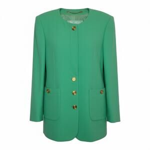 Vng Escada by Margaretha Ley Mint Green Wool Blazer Jacket Size 34 Moth Damage